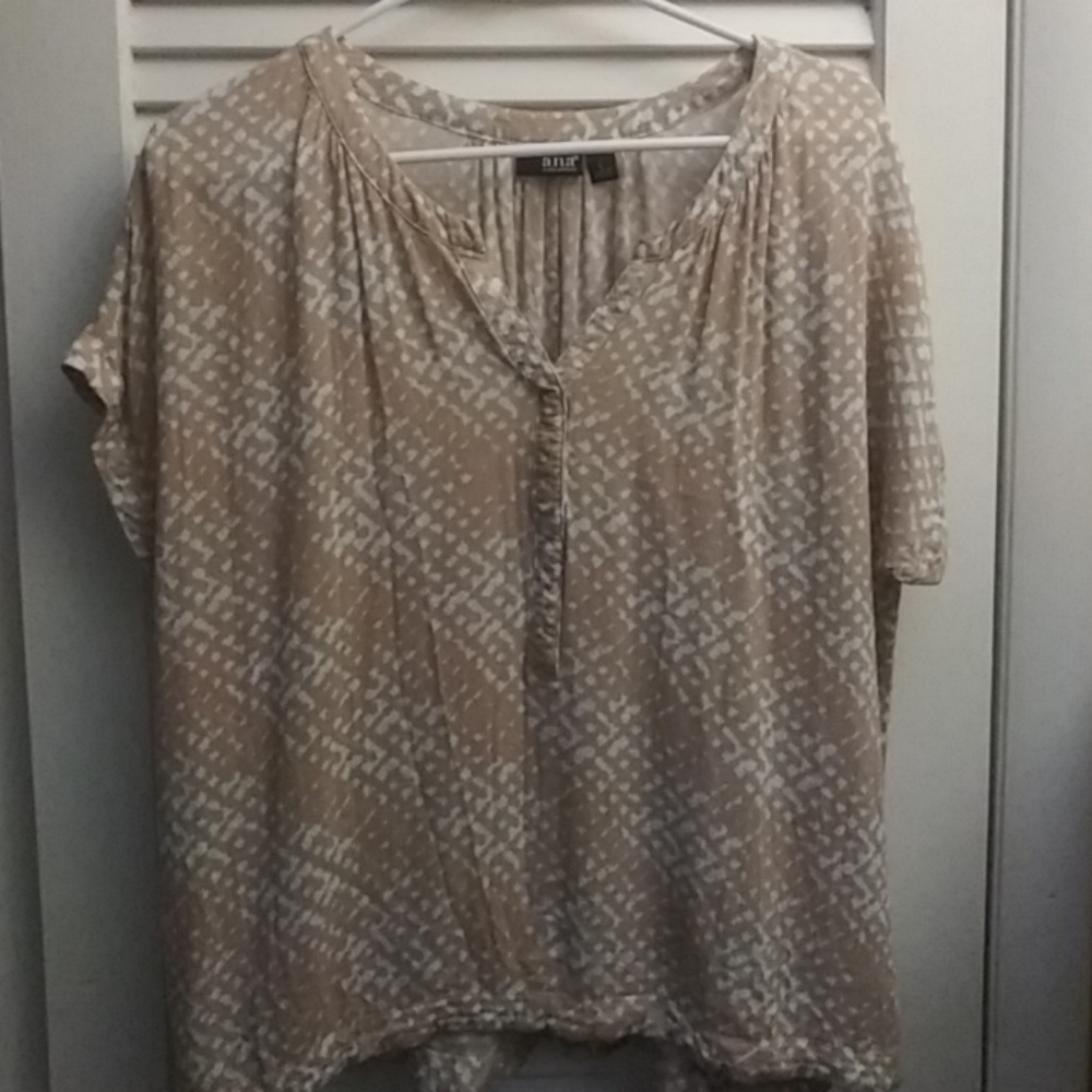 Ana A New Approach Blouse Size L Tan Rayon